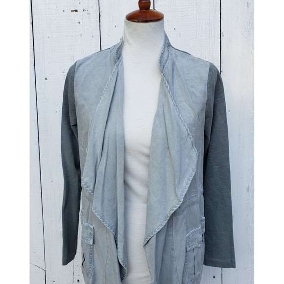 XCVI Women's Blue Relaxed Waist Tie Long Sleeve Pocketed Jacket Cardigan Sz XS - Picture 3 of 10